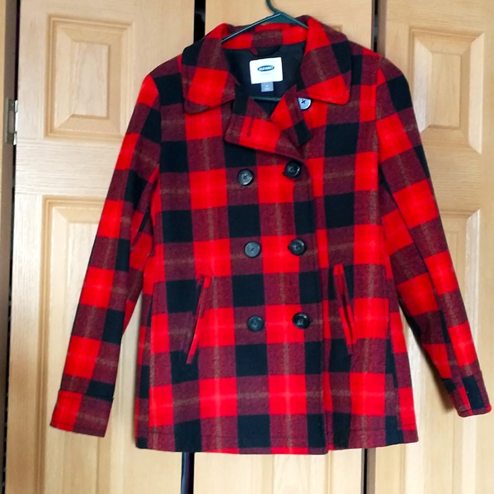Old Navy Medium Red & Black Pea Coat